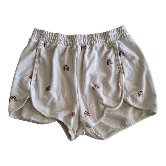 Spiritual Gangster Small Mini Shorts White with Rainbow Print Track Leisure - Picture 4 of 10